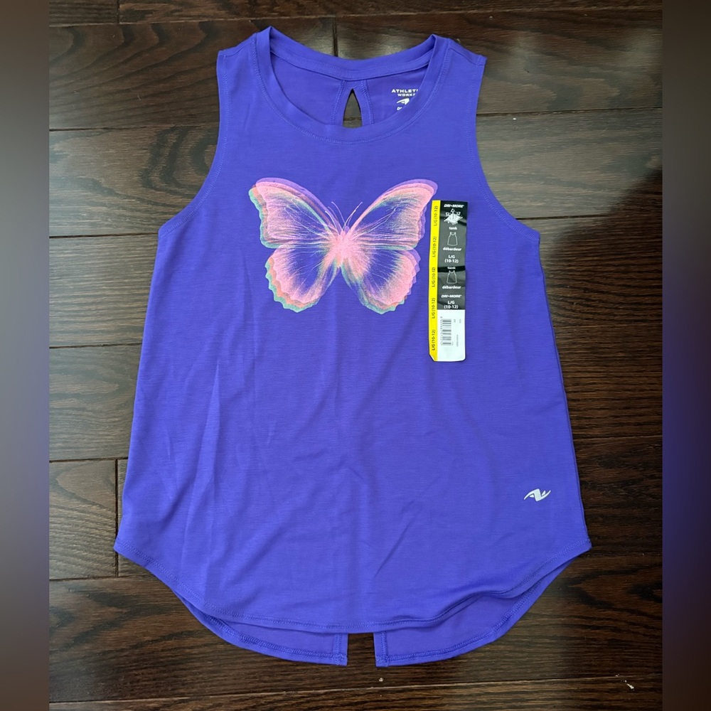 Athletic Works Purple Tank Top Butterfly Design - Size L (10-12)